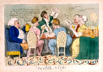 Noche de Reyes, grabado de Isaac Cruikshank (1764-1811), impreso por Thomas Tegg (1776-1845), 1819
